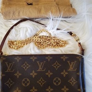 Authentic Louis Vuitton Pochette Accessories with gold chain
